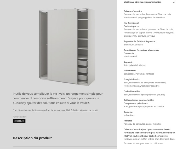 Les matériaux dune armoire PAX IKEA
