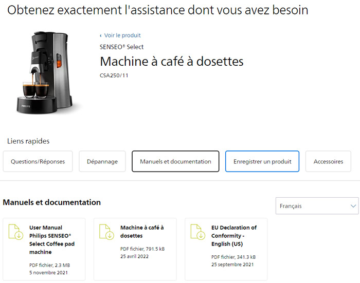 Télécharger la notice d'utilisation machine à café Philips Senseo
