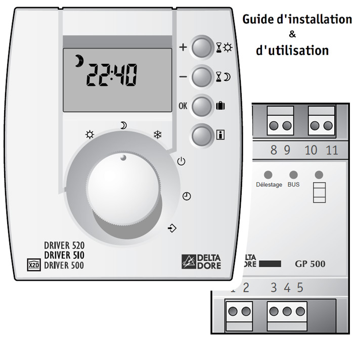 Notice d'installation et d'utilisation Thermostat Delta Dore Driver 500, 510 et 520